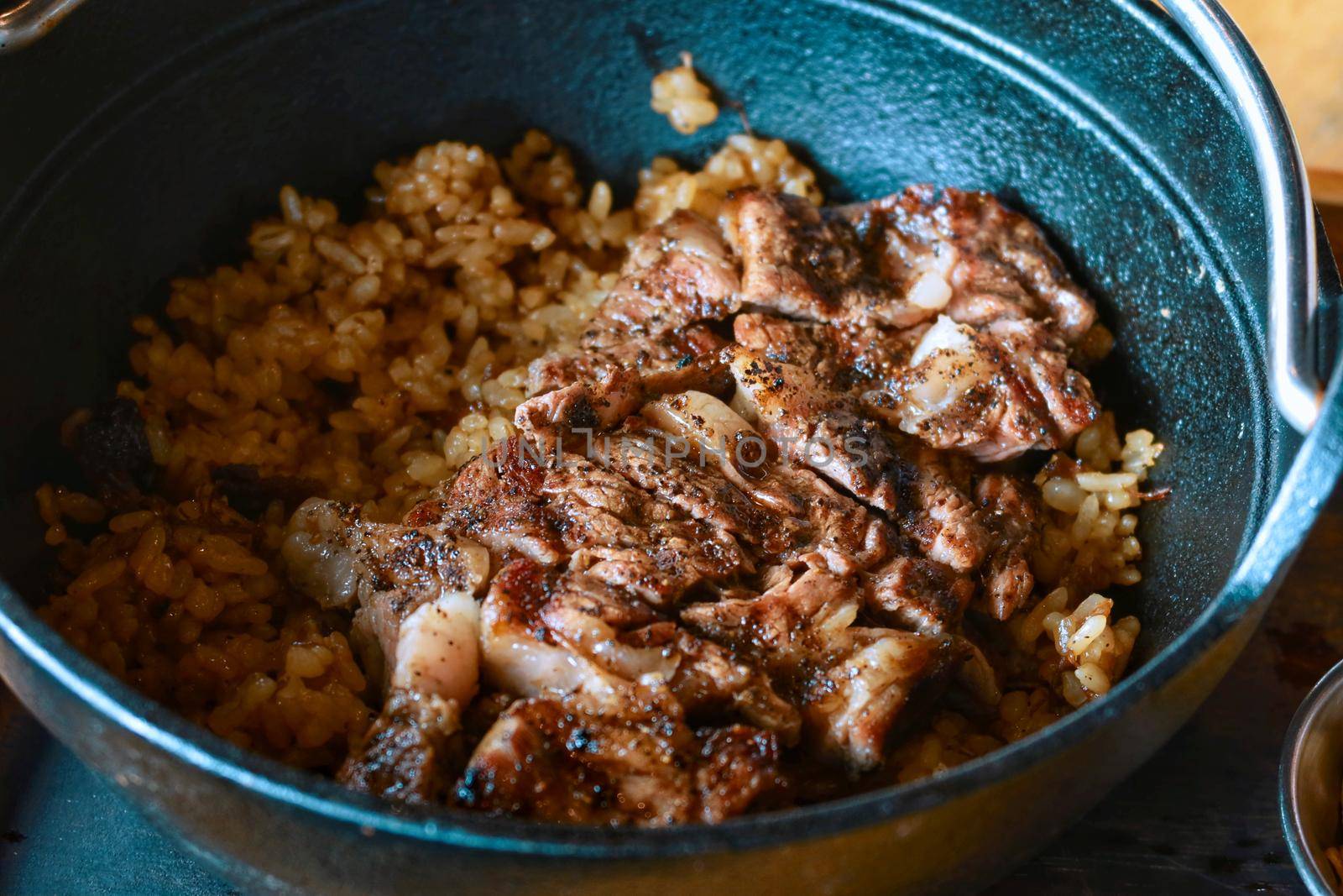 stir fried rice with beef grilled steak