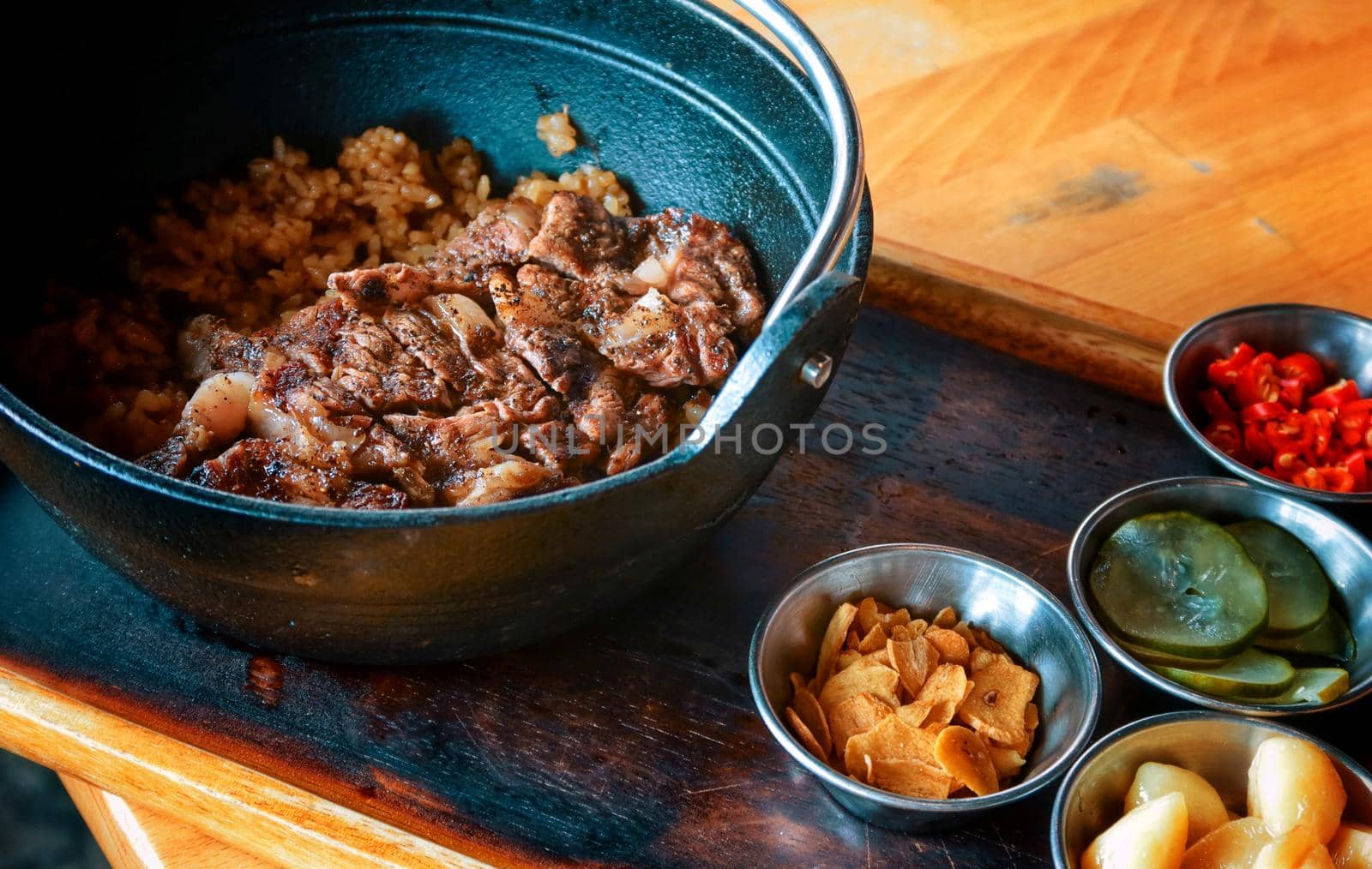 set of beef steak with stir fried rice by baworn47