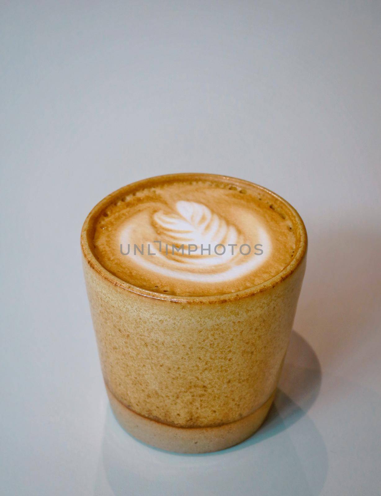 hot flat white with art design on white background