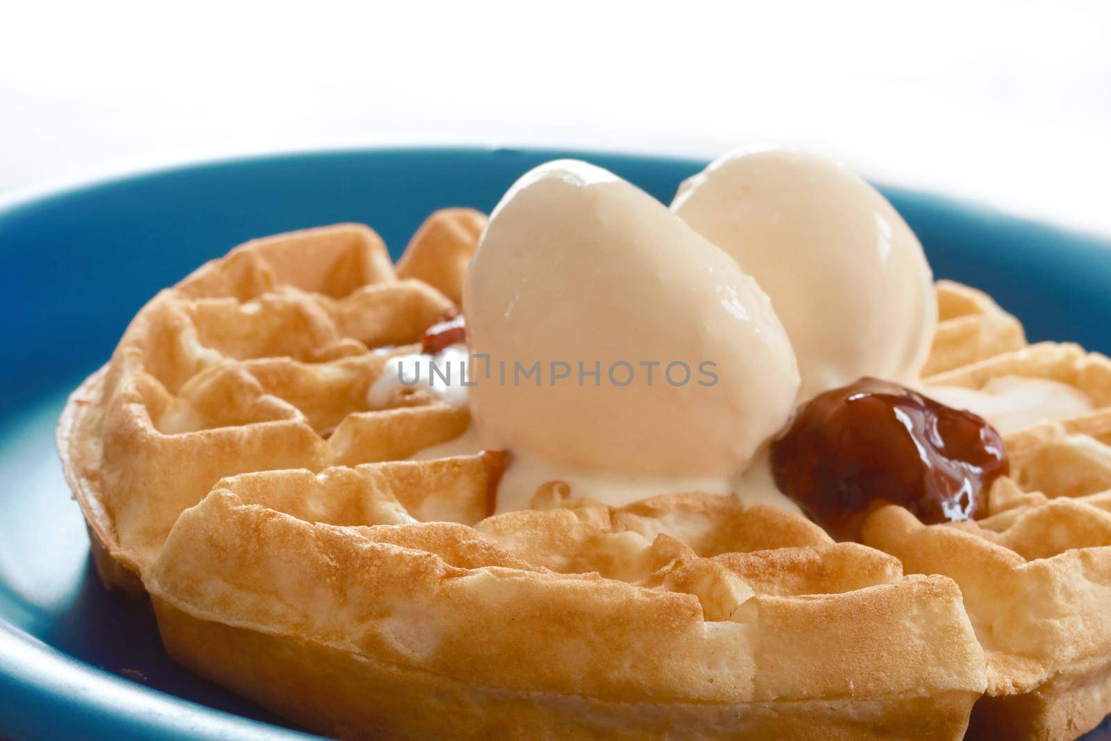 closeup butter waffle with vanilla icecream by baworn47