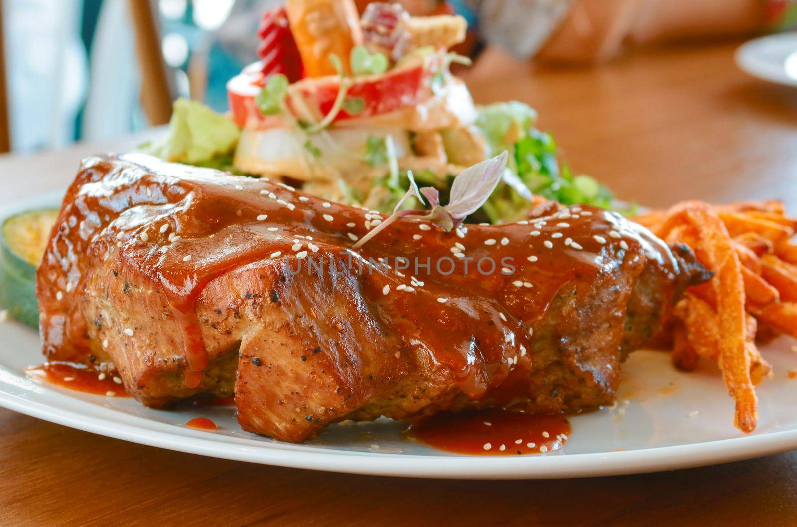 pork ribs grilled with barbecue sauce and sweet potato by baworn47