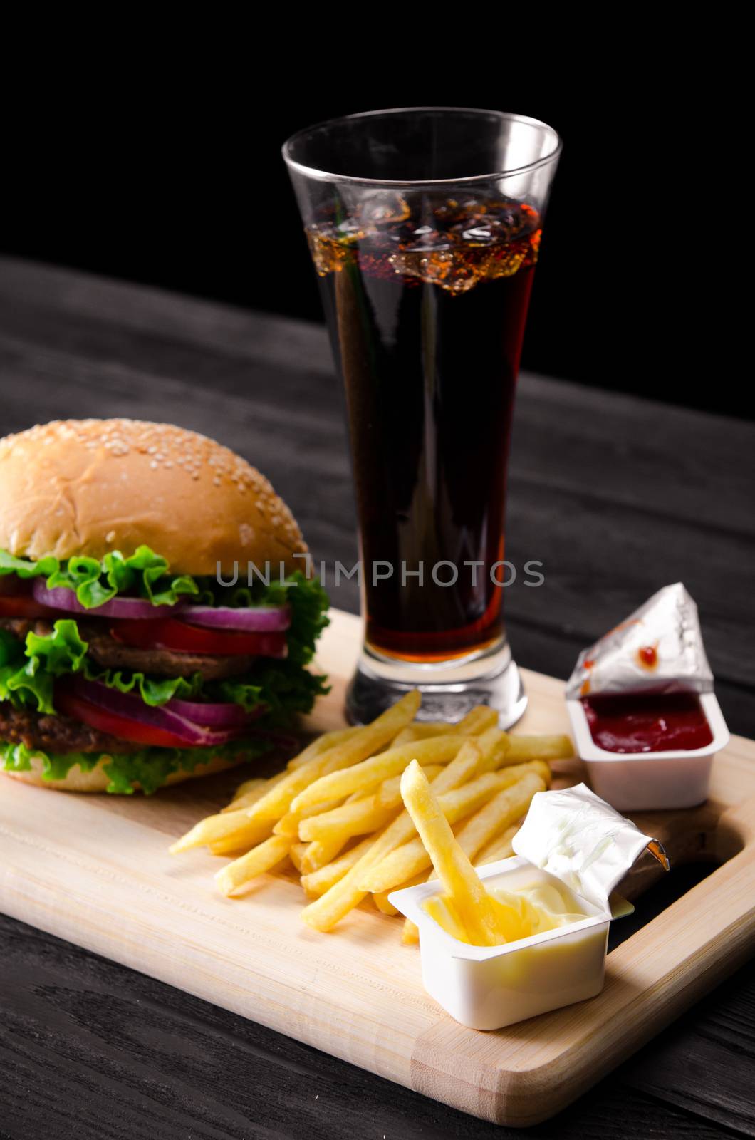 Burger served in bun in nutrition fast food concept