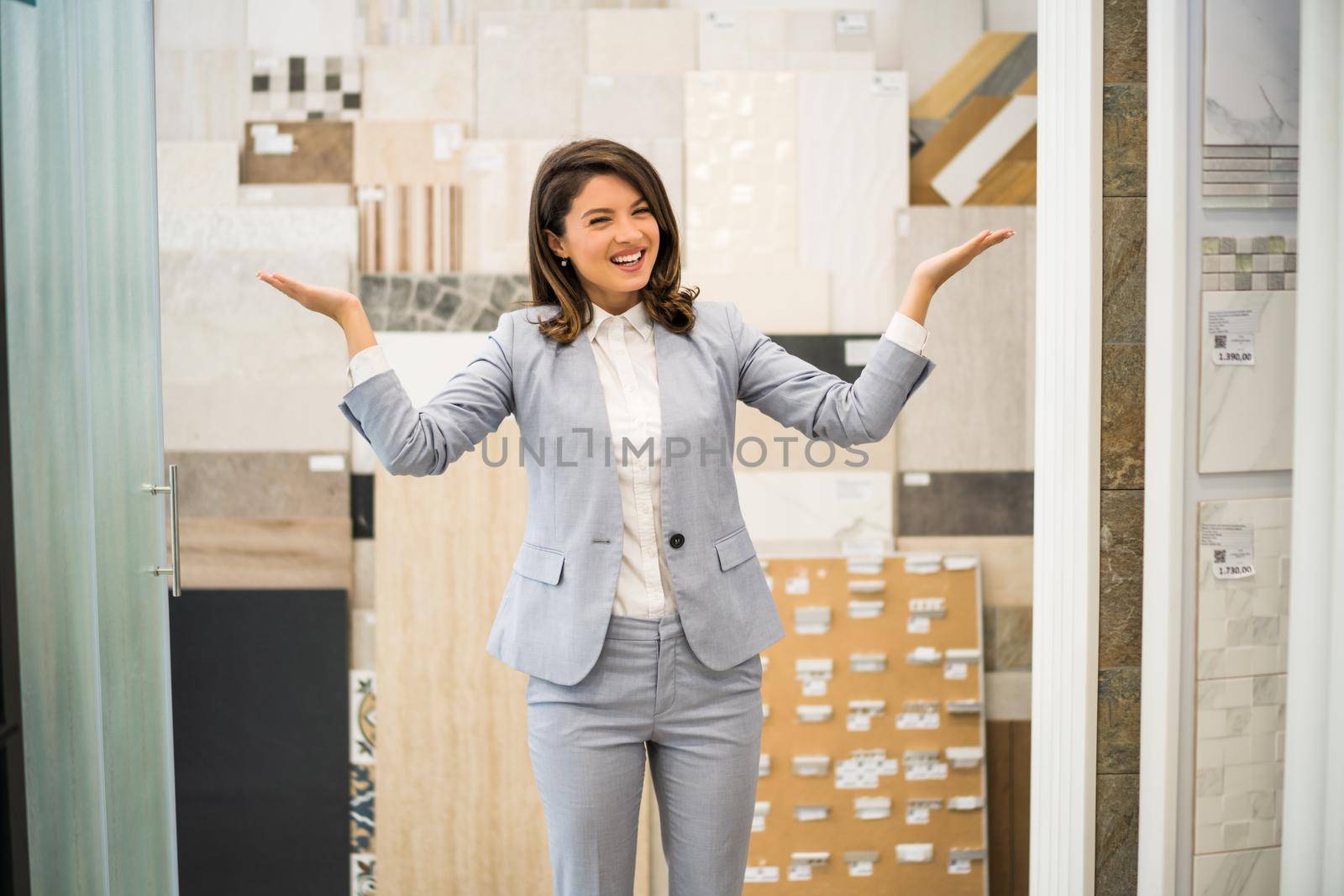 Woman owning small business bath store. Female entrepreneur concept. Happy businesswoman portrait.