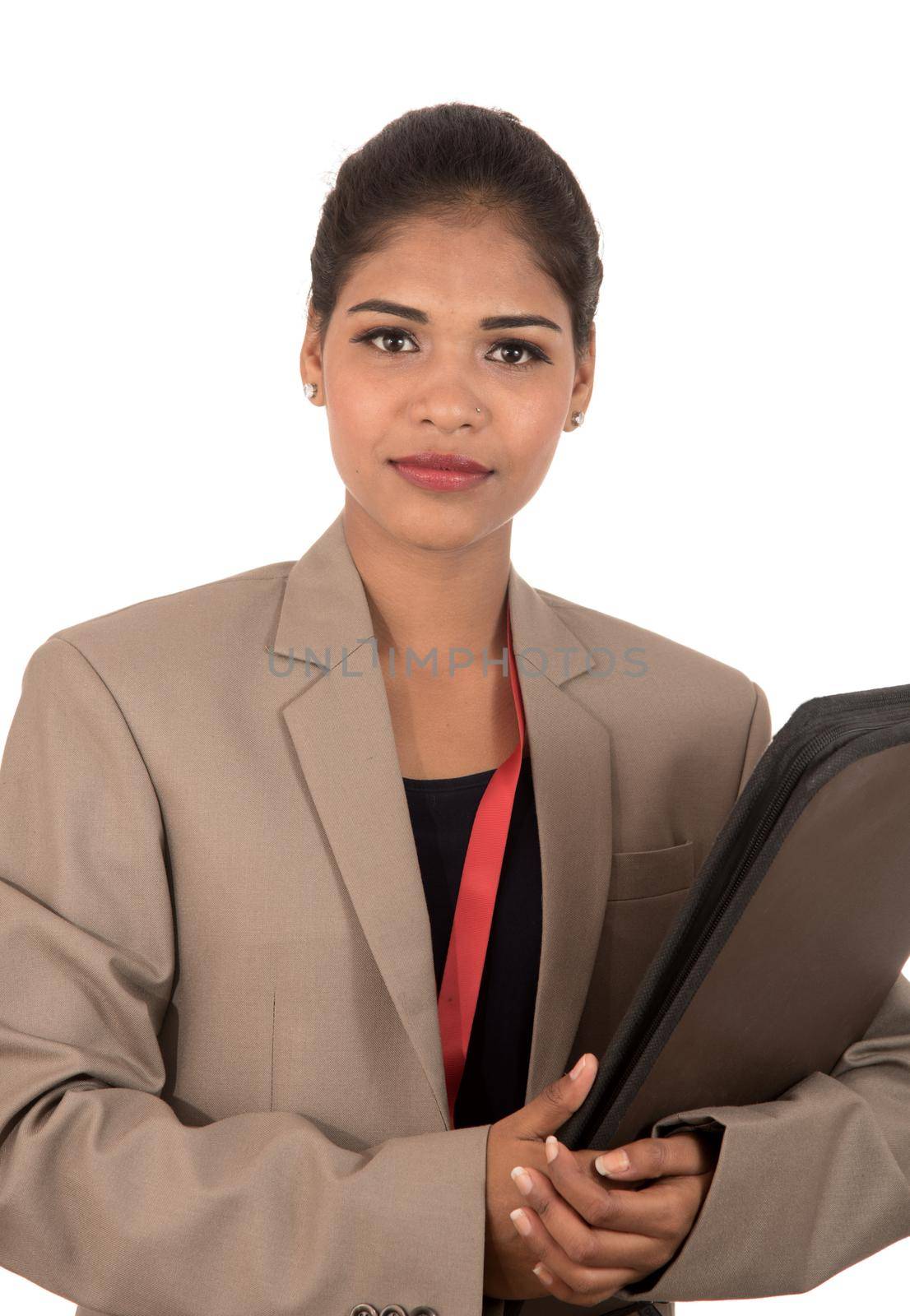 Young happy business woman holding folder by DipakShelare