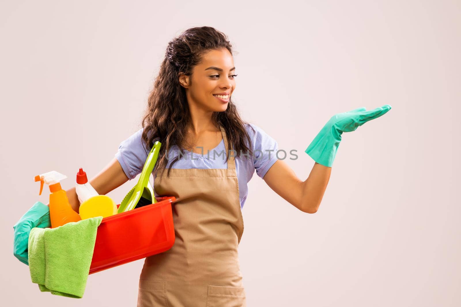 Portrait of african-american housewife who is ready for housework.
