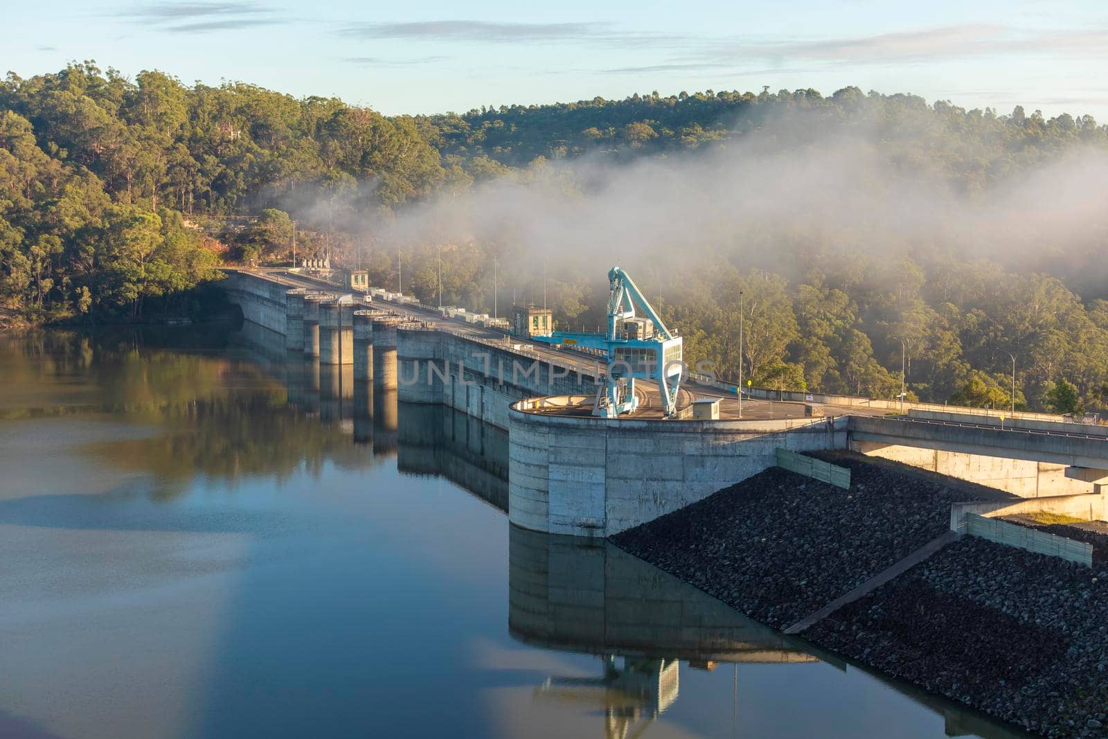 The Dam wall and flood gates of a large fresh water reservoir in regional Australia