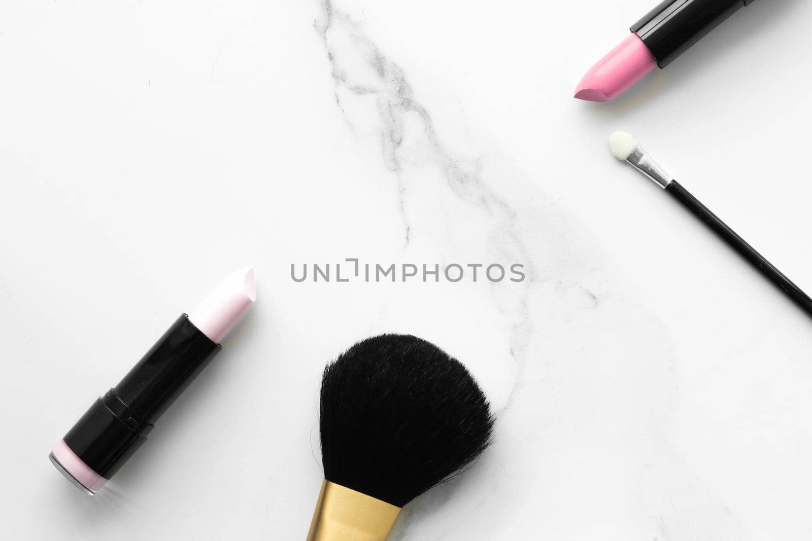 Make-up and cosmetics products on marble, flatlay background by Anneleven