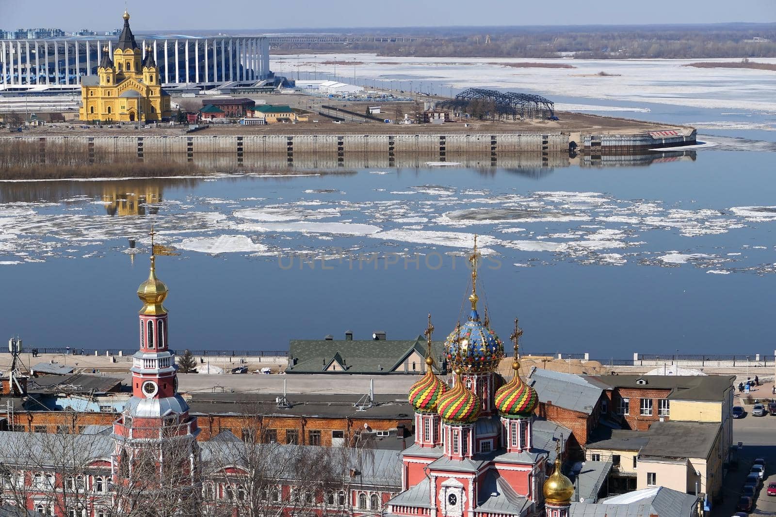 Panorama of the port city with churches, buildings and the river. by Olga26