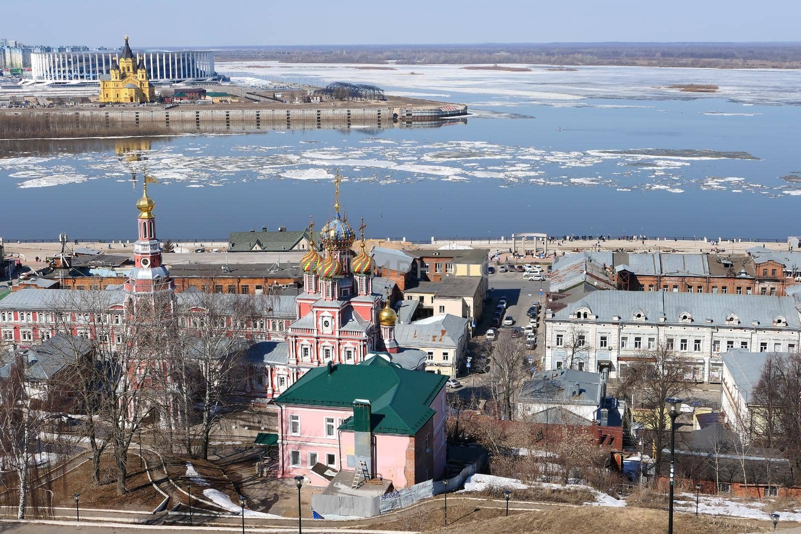 Panorama of the port city with churches, buildings and the river. High quality photo