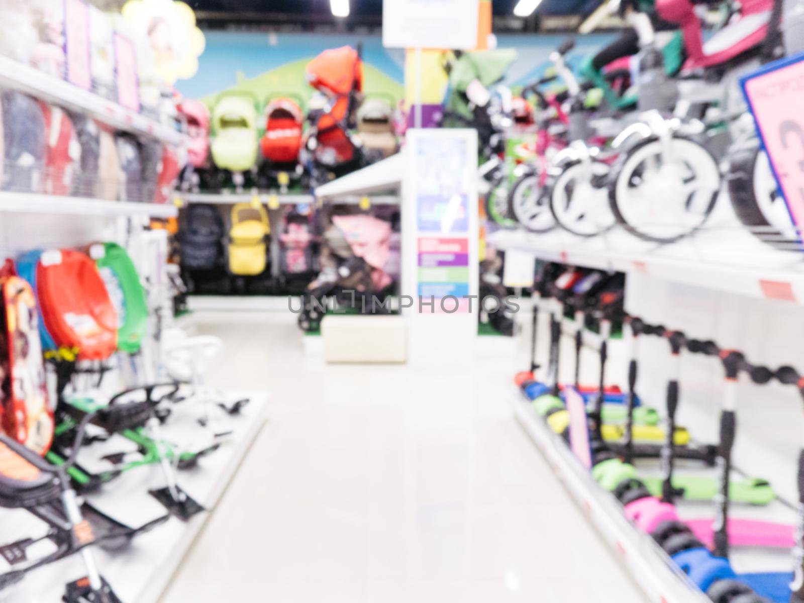 Blurred of kids toy store background with bokhe