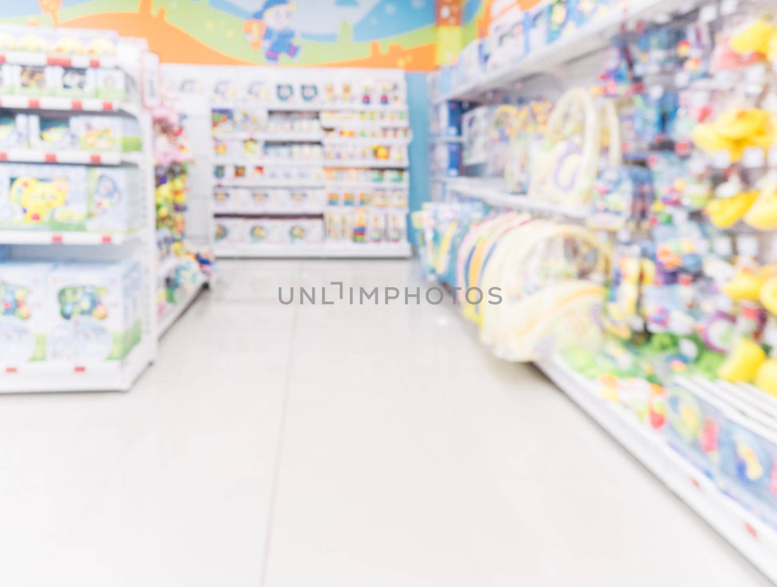 Blurred of kids toy store background with bokhe