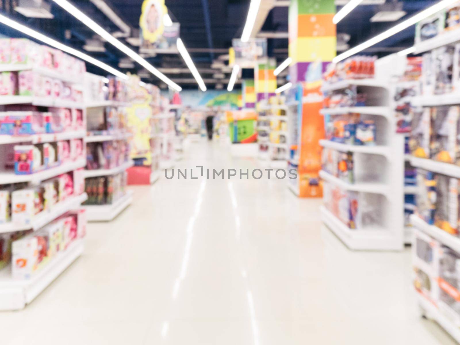 Blurred of kids toy store background with bokhe