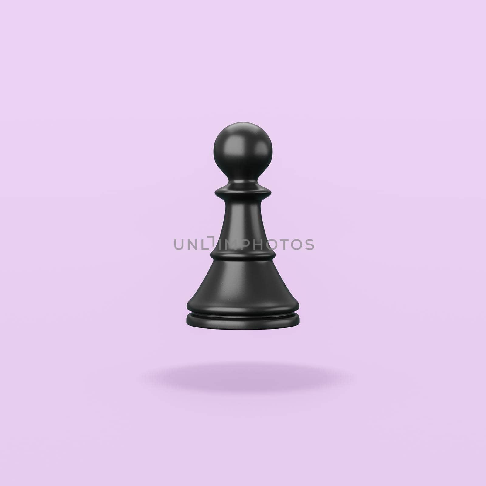 One Black Wooden Chessman Isolated on Flat Purple Background with Shadow 3D Illustration