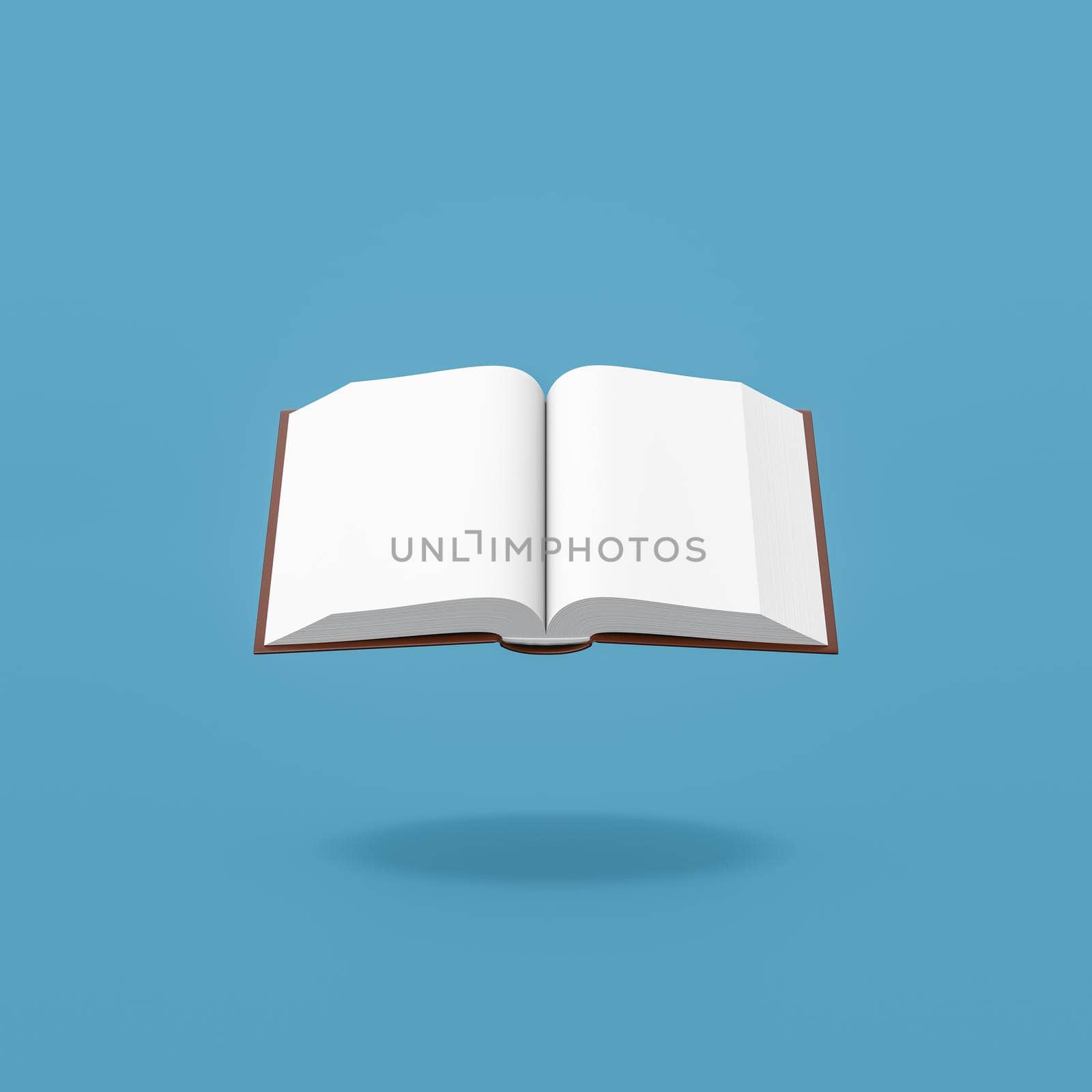 Open Book with Blank Pages Isolated on Flat Blue Background with Shadow 3D Illustration