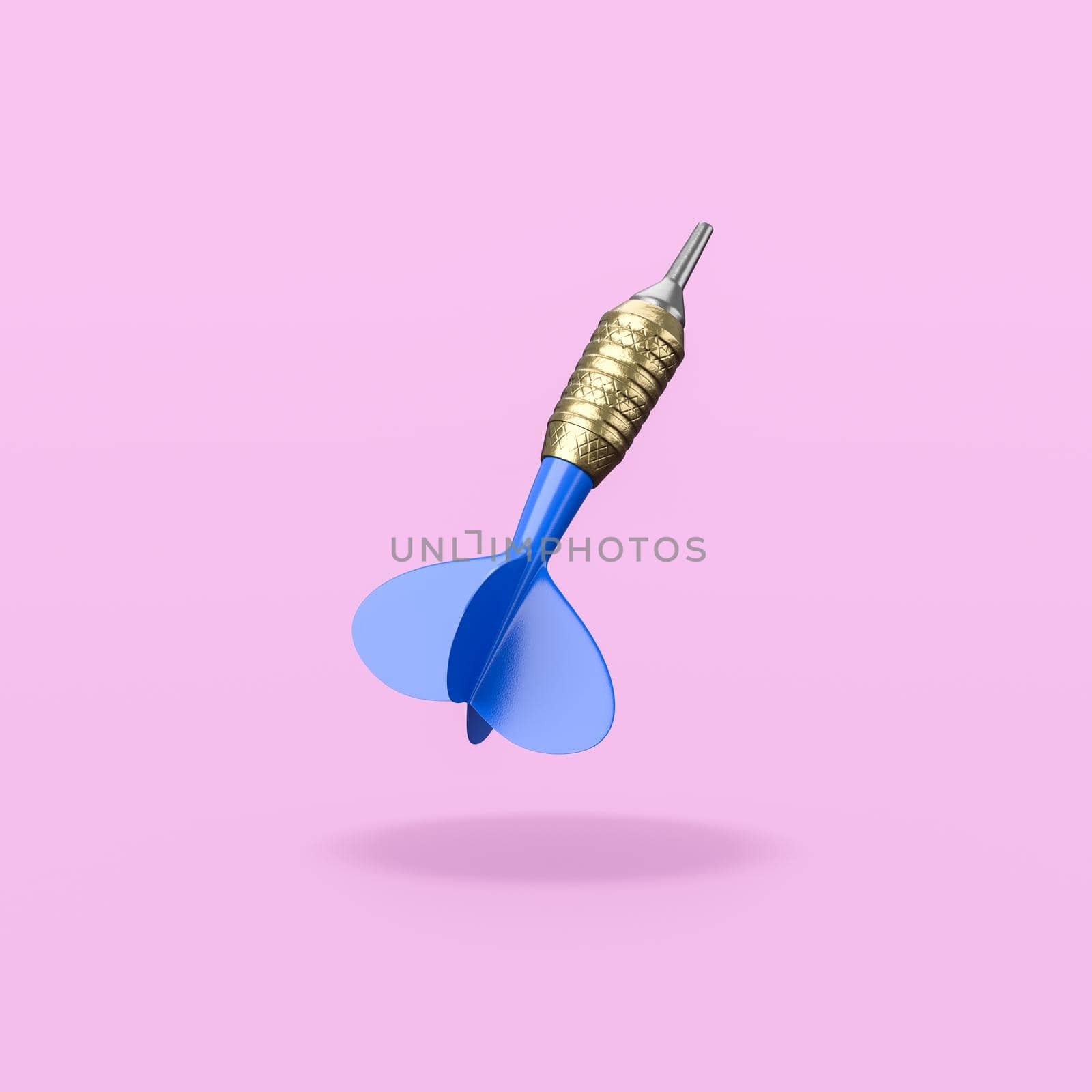 Cartoon Blue Dart Isolated on Flat Purple Background with Shadow 3D Illustration