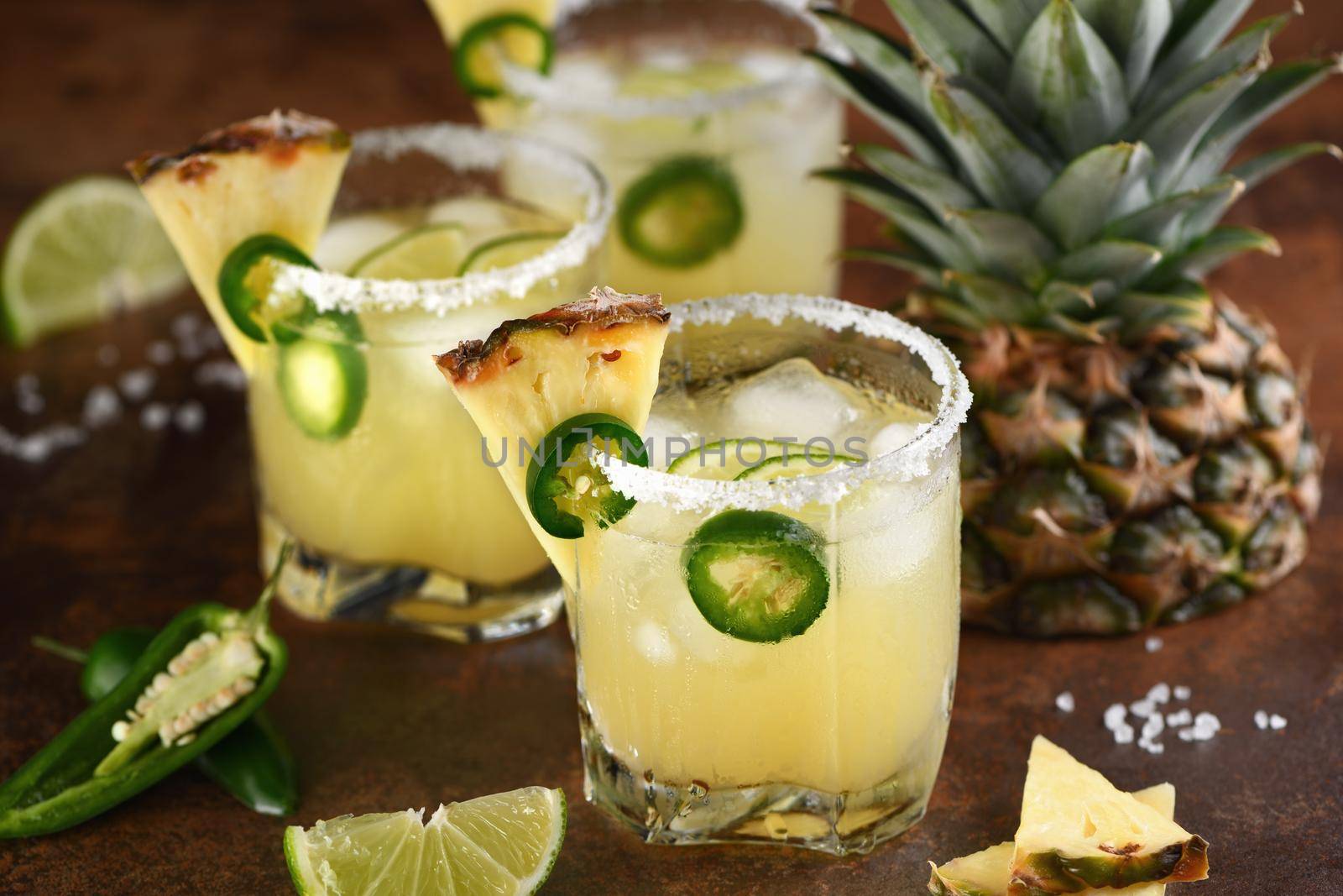 Alcoholic cocktail Pineapple Margarita, tequila with lime and jalapeno