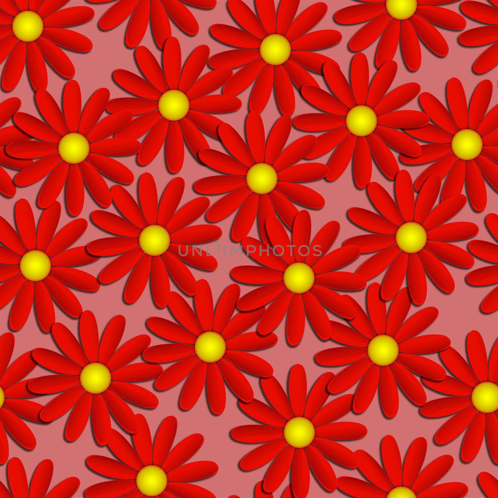 Beautiful modern background seamless pattern with red chamomile flowers cut paper. Floral fashion creative wallpaper. Stylish nature spring or summer background by Alina_Lebed