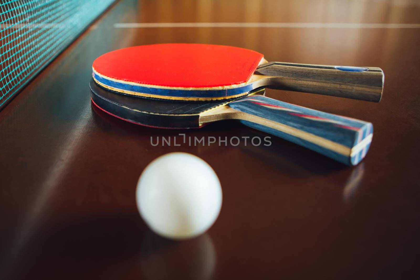 table tennis rackets and ball, close-up view by nikkytok