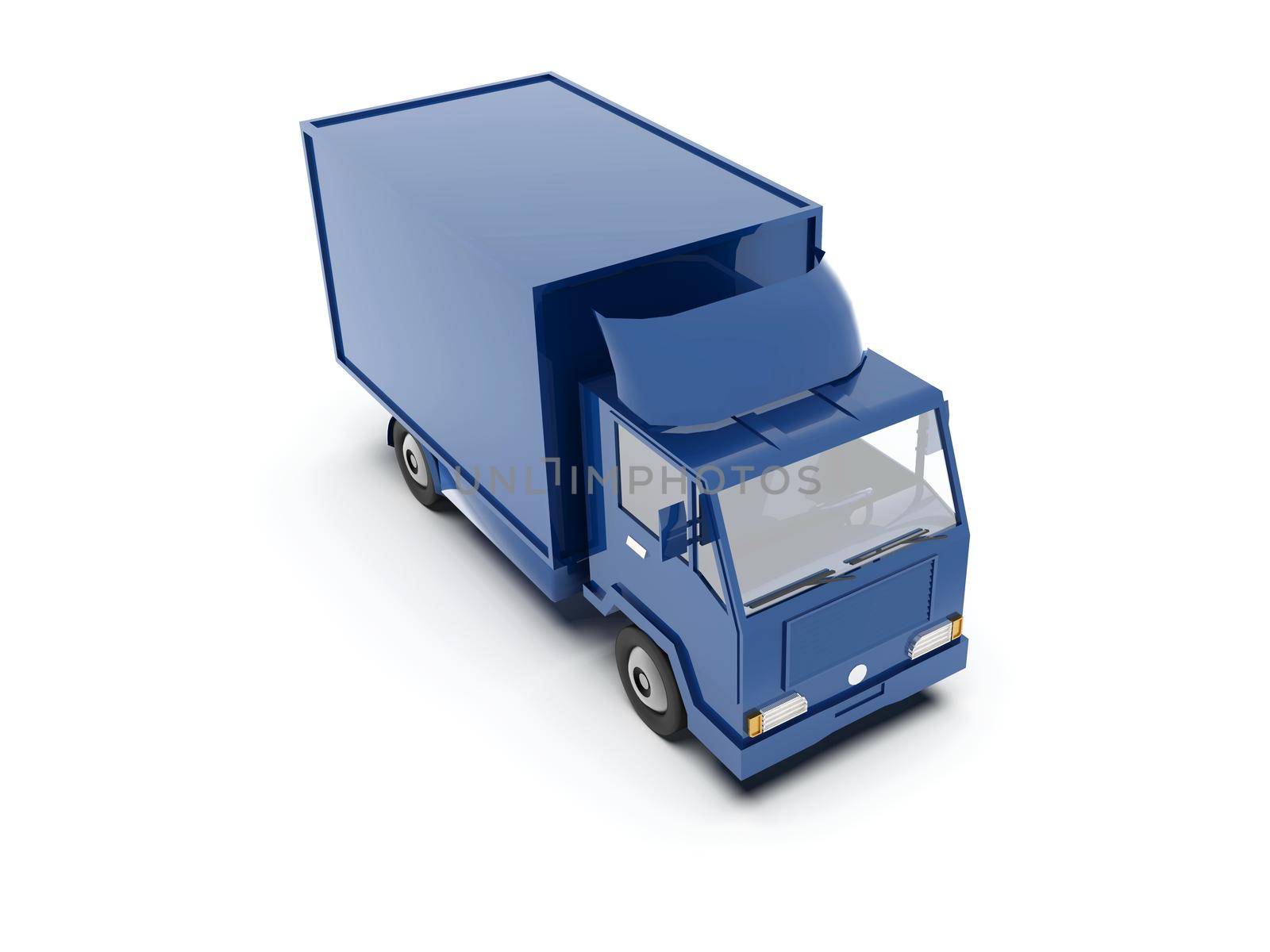 Blue Toy Commercial Delivery Truck on a White Background isolated, Template Element Infographic, Postal Truck, Express, Fast Delivery, Blue Delivery Truck Icon, Transporting Service, Packages Shipment