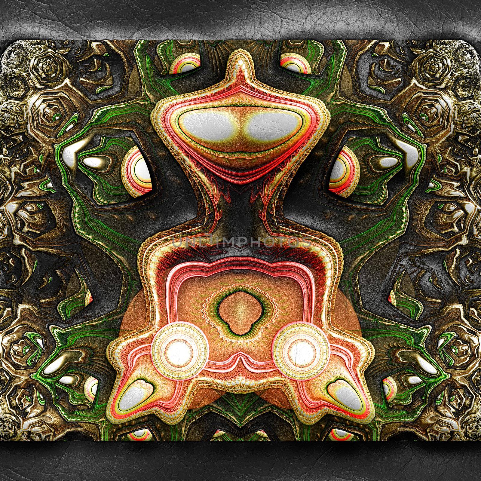 3D rendering of plastic background with embossed fractal on leather