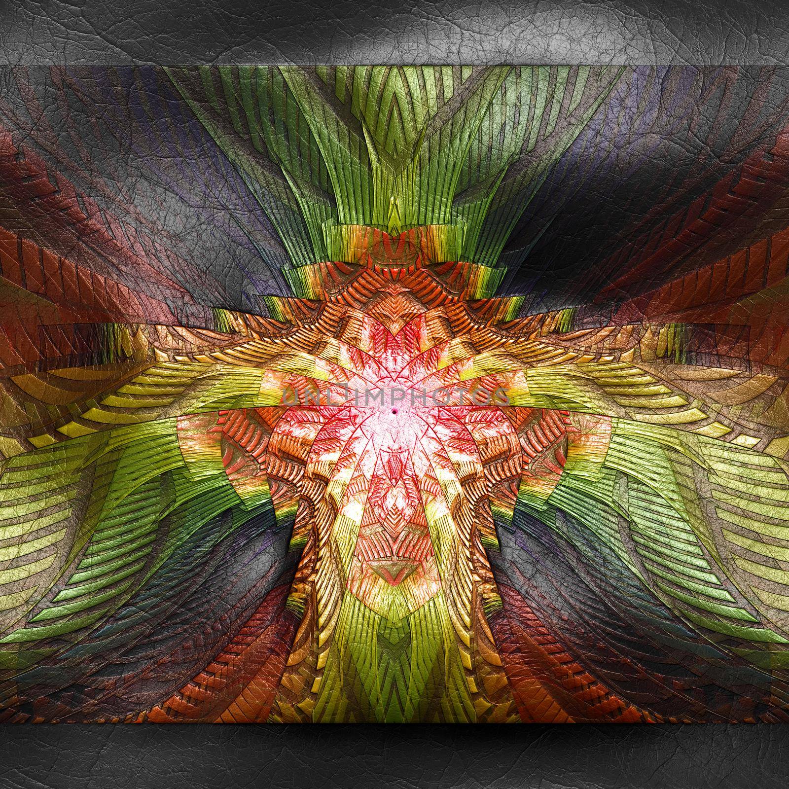 3D rendering of plastic background with embossed fractal on leather by stocklady