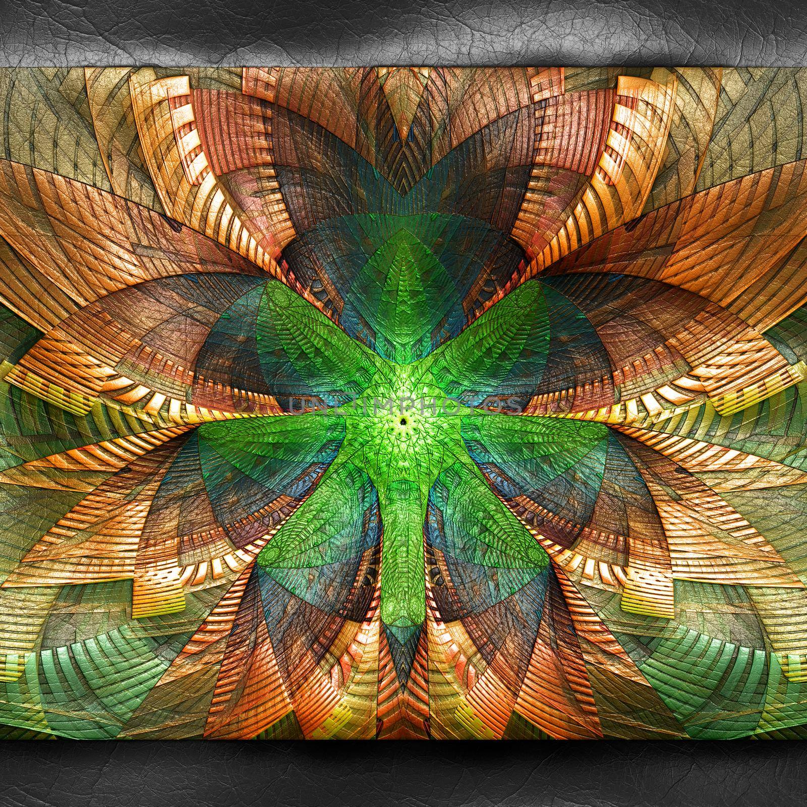 3D rendering of plastic background with embossed fractal on leather