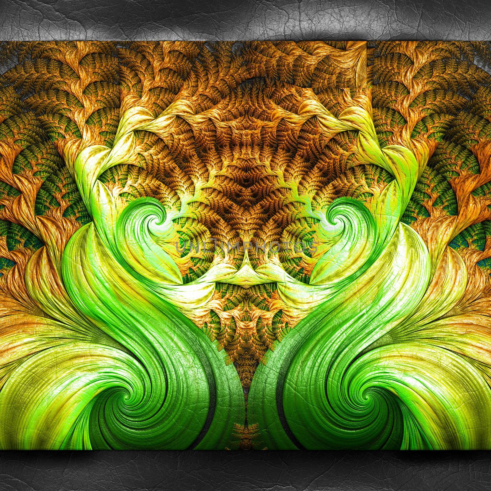 3D rendering of plastic background with embossed fractal on leather by stocklady