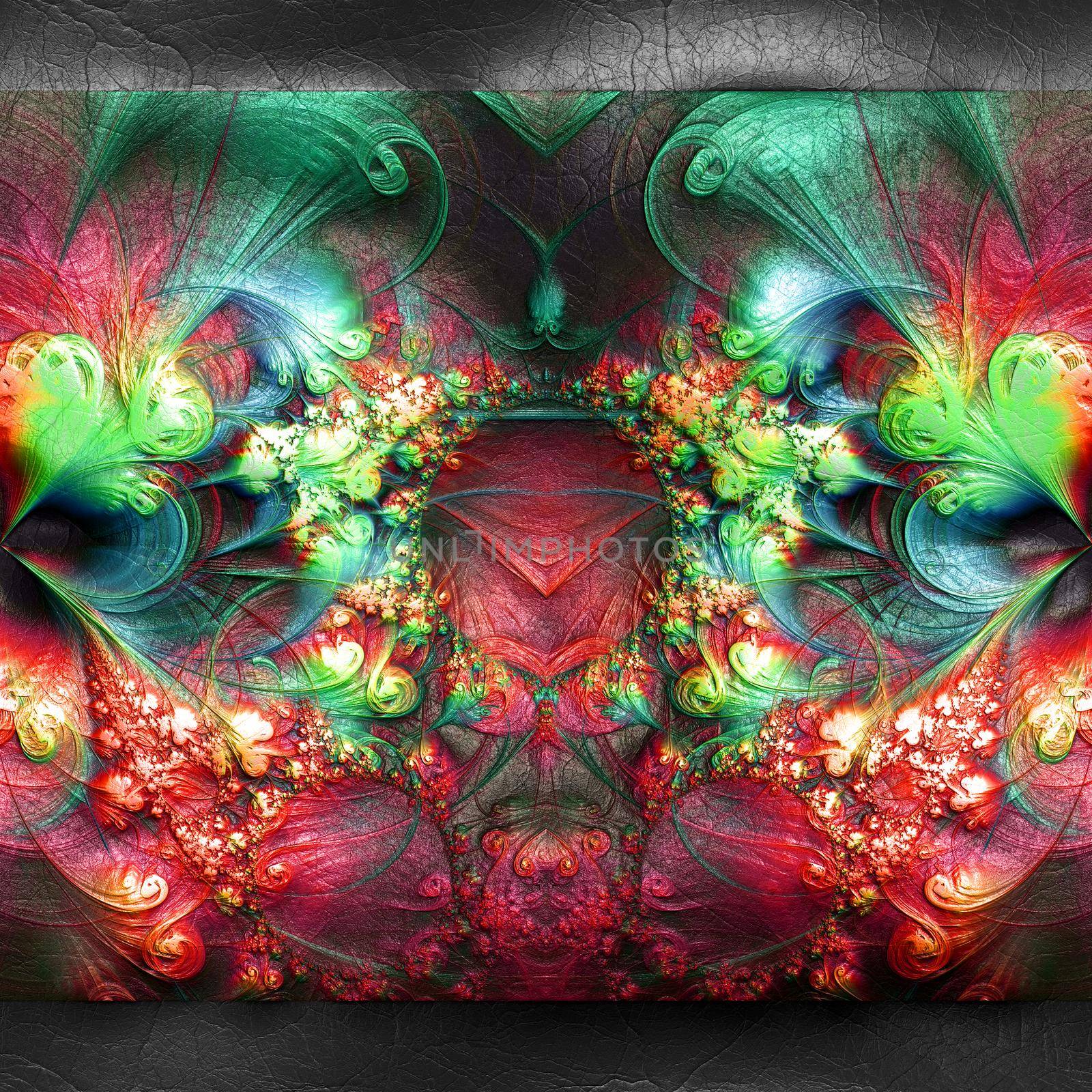 3D rendering of plastic background with embossed fractal on leather