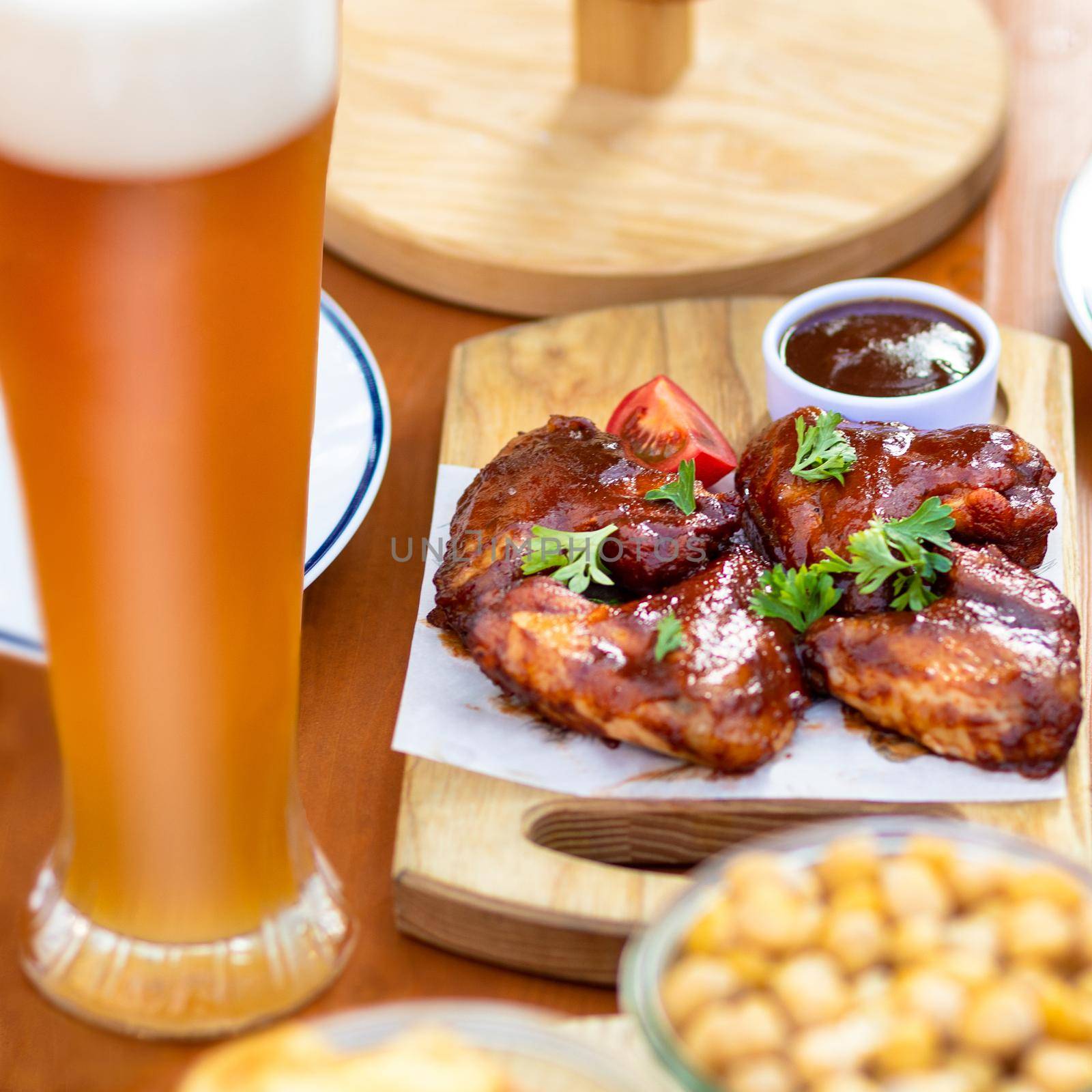 Barbecue chicken meal with beer and sauce by ferhad