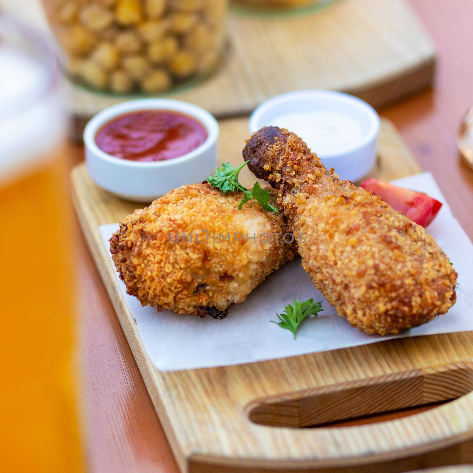 Fried chicken meal with beer and sauce by ferhad
