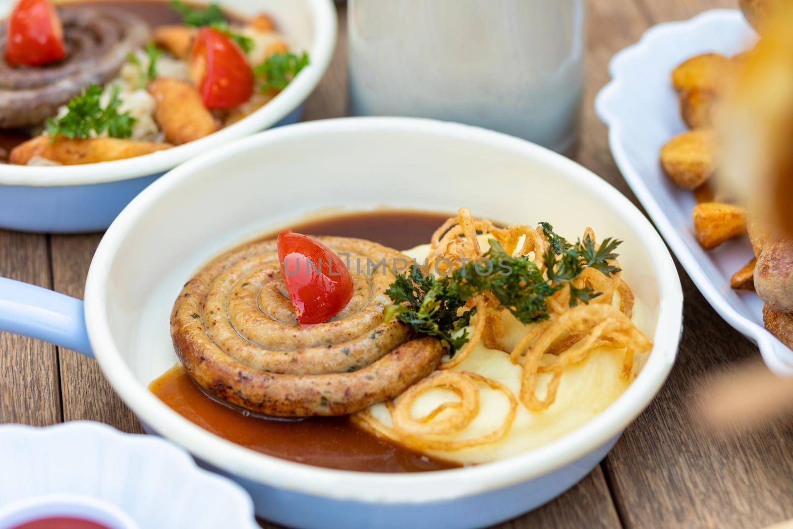 German sausage, meat meal, close up by ferhad