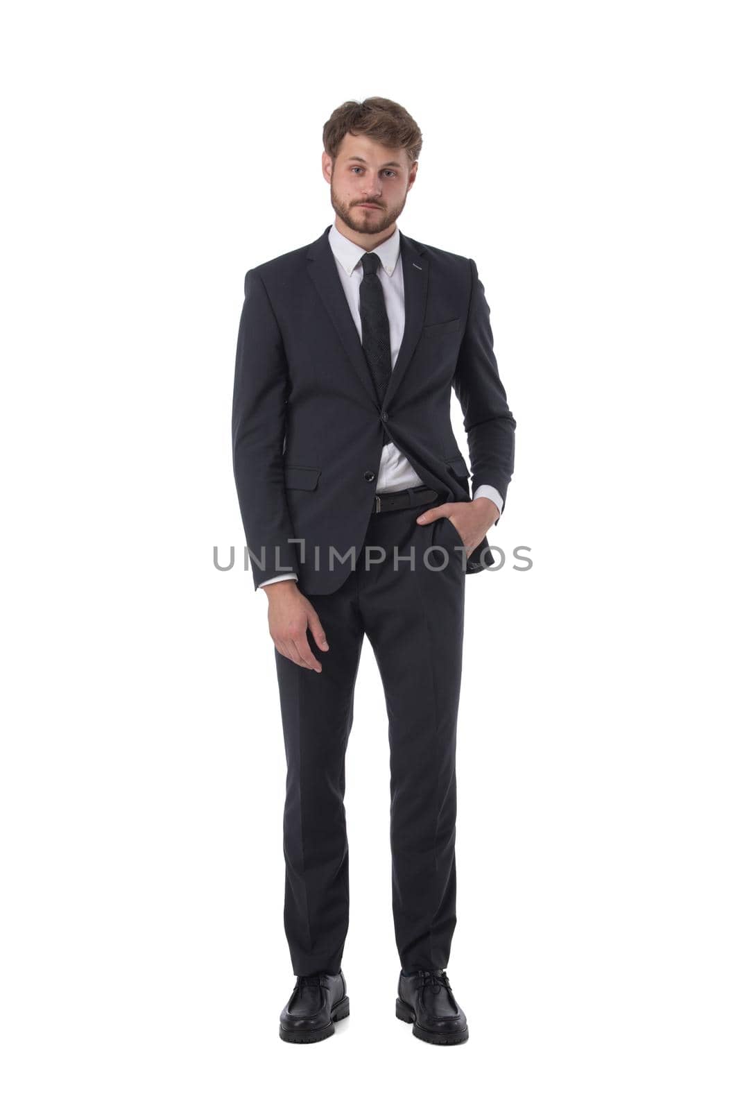 Full length portrait of business man isolated on white background, business people