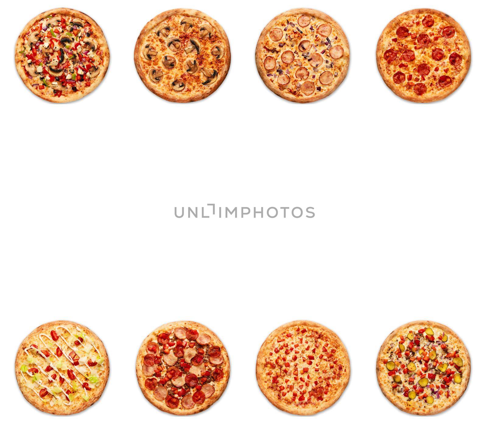 different pizza on white background. High resolution by Xelar