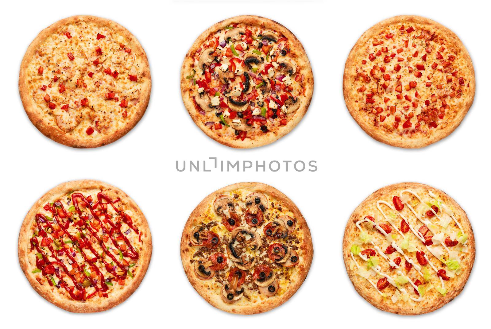 different pizza on white background. High resolution by Xelar