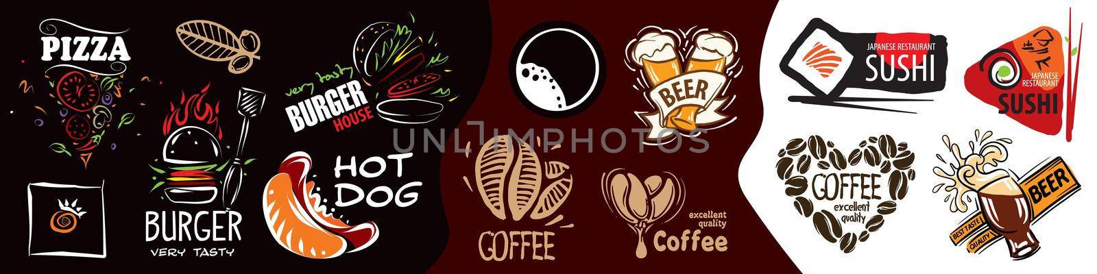 Vector set of drawn signs of fast food by butenkow