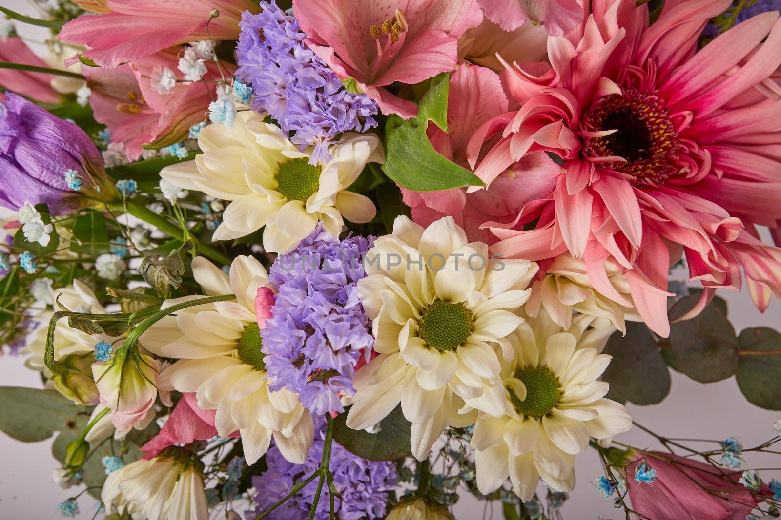 Beautiful bouquet of natural flowers close-up. Selective focus
