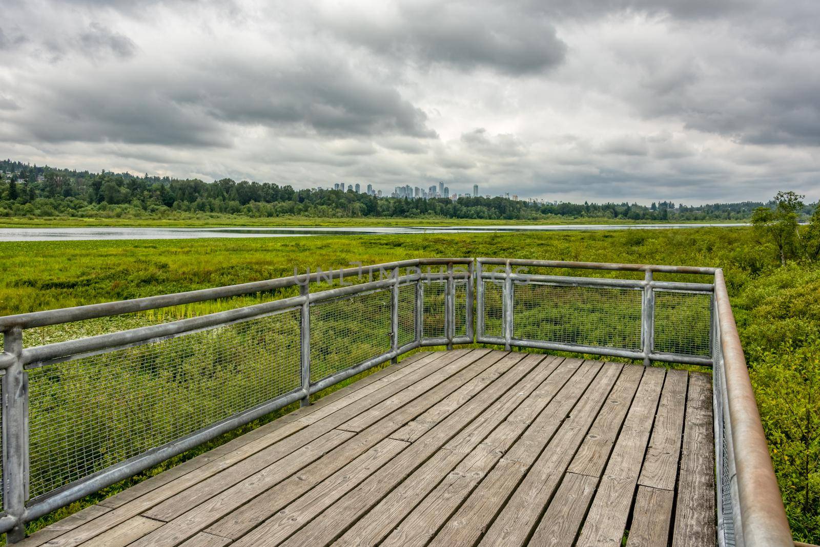 Recreational deck with observation over the park of Burnaby lake.