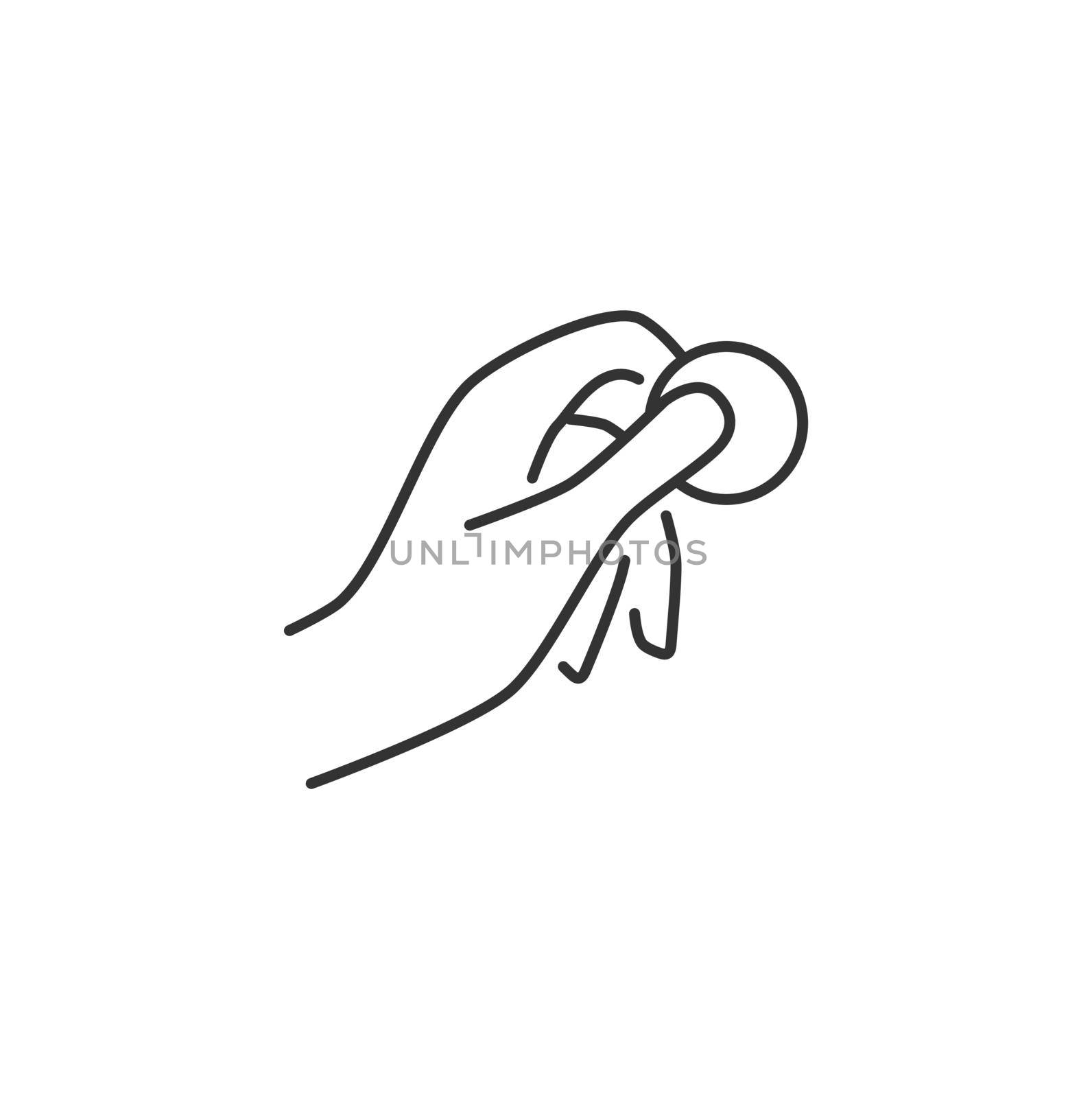 Hand Holding a Coin Related Vector Line Icon. Sign Isolated on the White Background. Editable Stroke EPS file. Vector illustration.