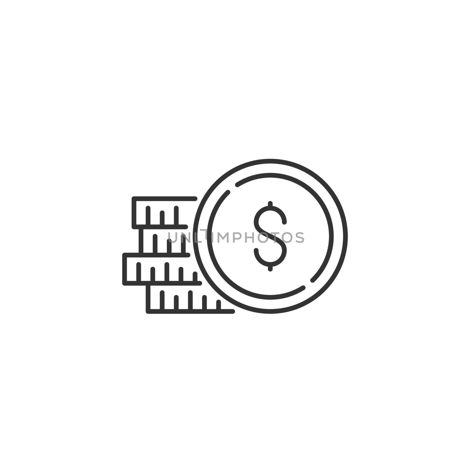Coins Stack with Dollar Related Vector Line Icon. Sign Isolated on the White Background. Editable Stroke EPS file. Vector illustration.