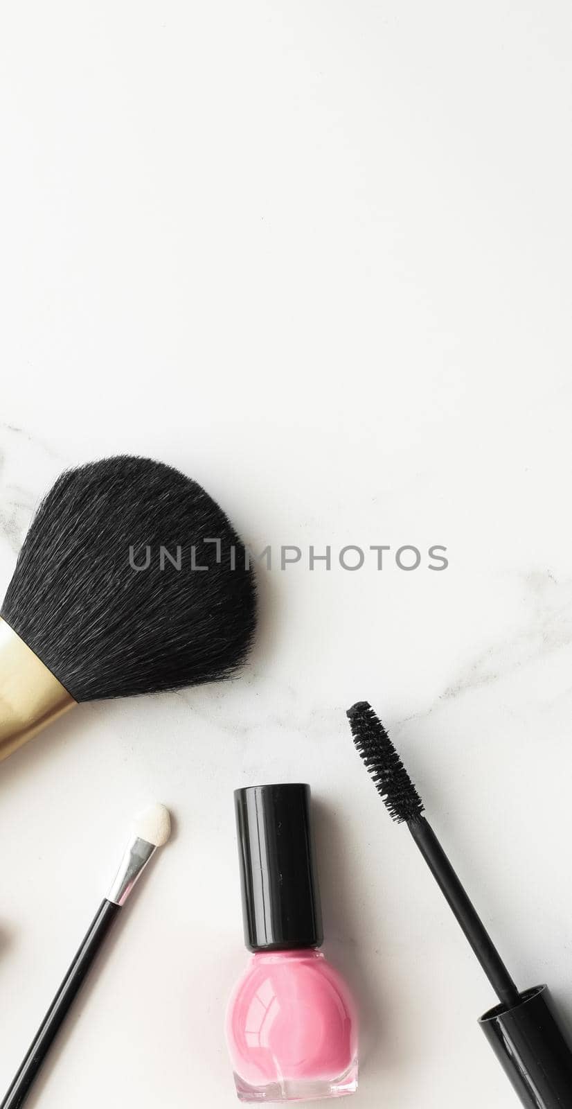 Make-up and cosmetics products on marble, flatlay background by Anneleven