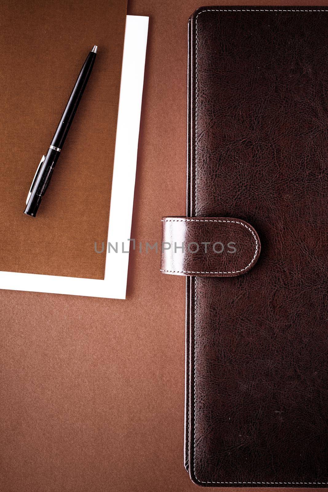 Productivity, work and corporate lifestyle concept - Vintage business briefcase on the office table desk, flatlay background