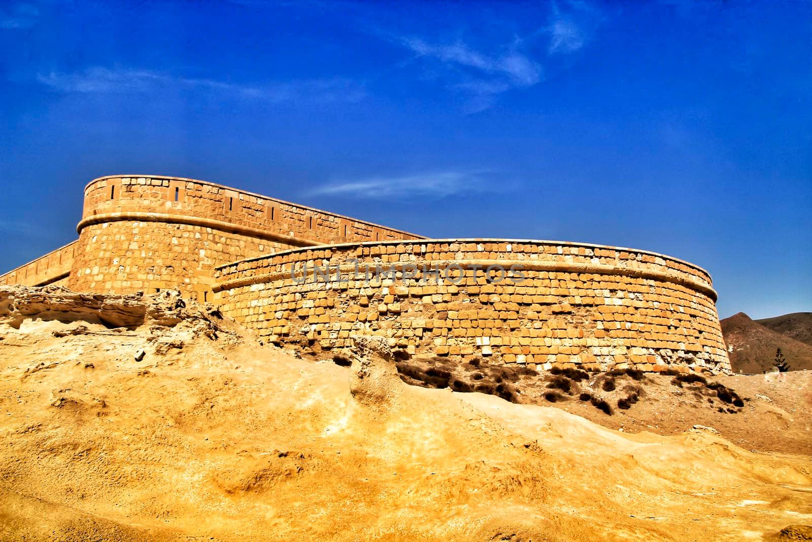 Beautiful fortification built on fossilized dune in Cabo de Gata, Almeria, Spain