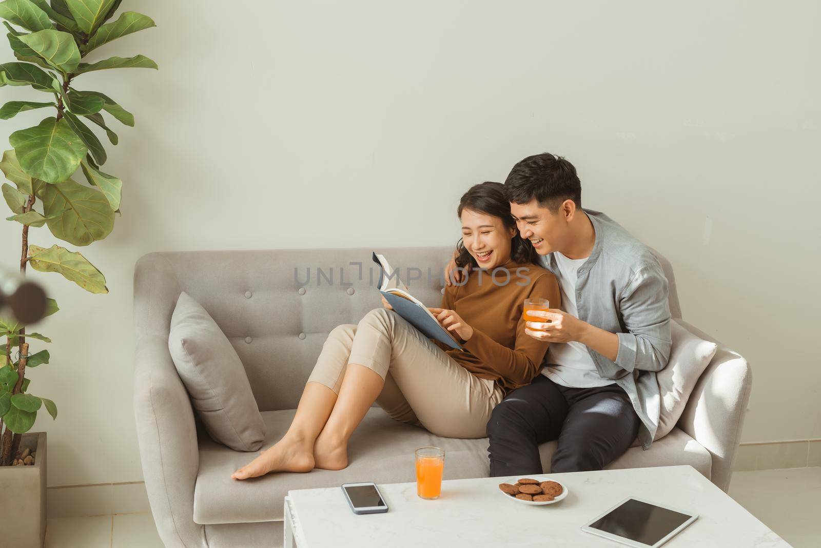 Lovely couple relaxing on couch