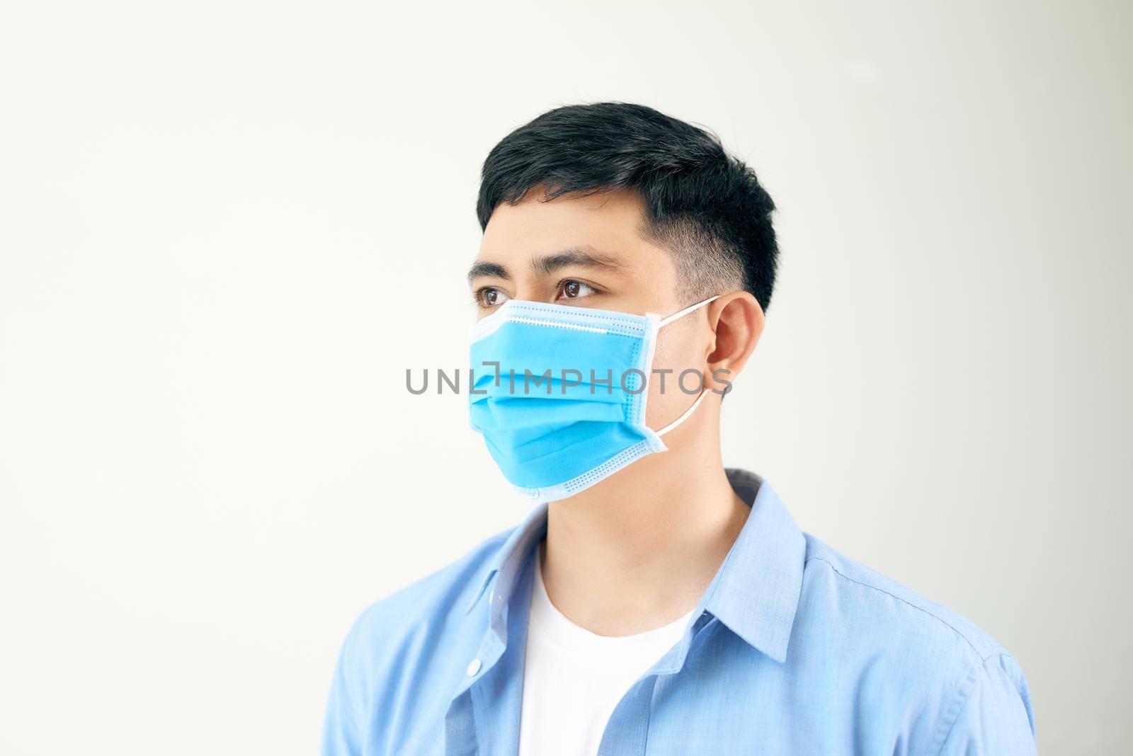 Men wear masks to prevent air pollution, White background, haze and PM 2.5 dust and smoke pollution in big cities.