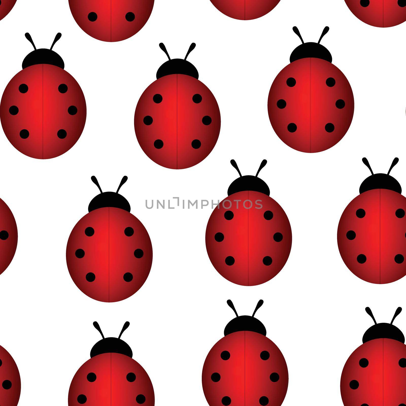 Fashion animal seamless pattern with colorful ladybird on white background. Cute holiday illustration with ladybags for baby. Design for invitation, poster, card, fabric, textile by allaku