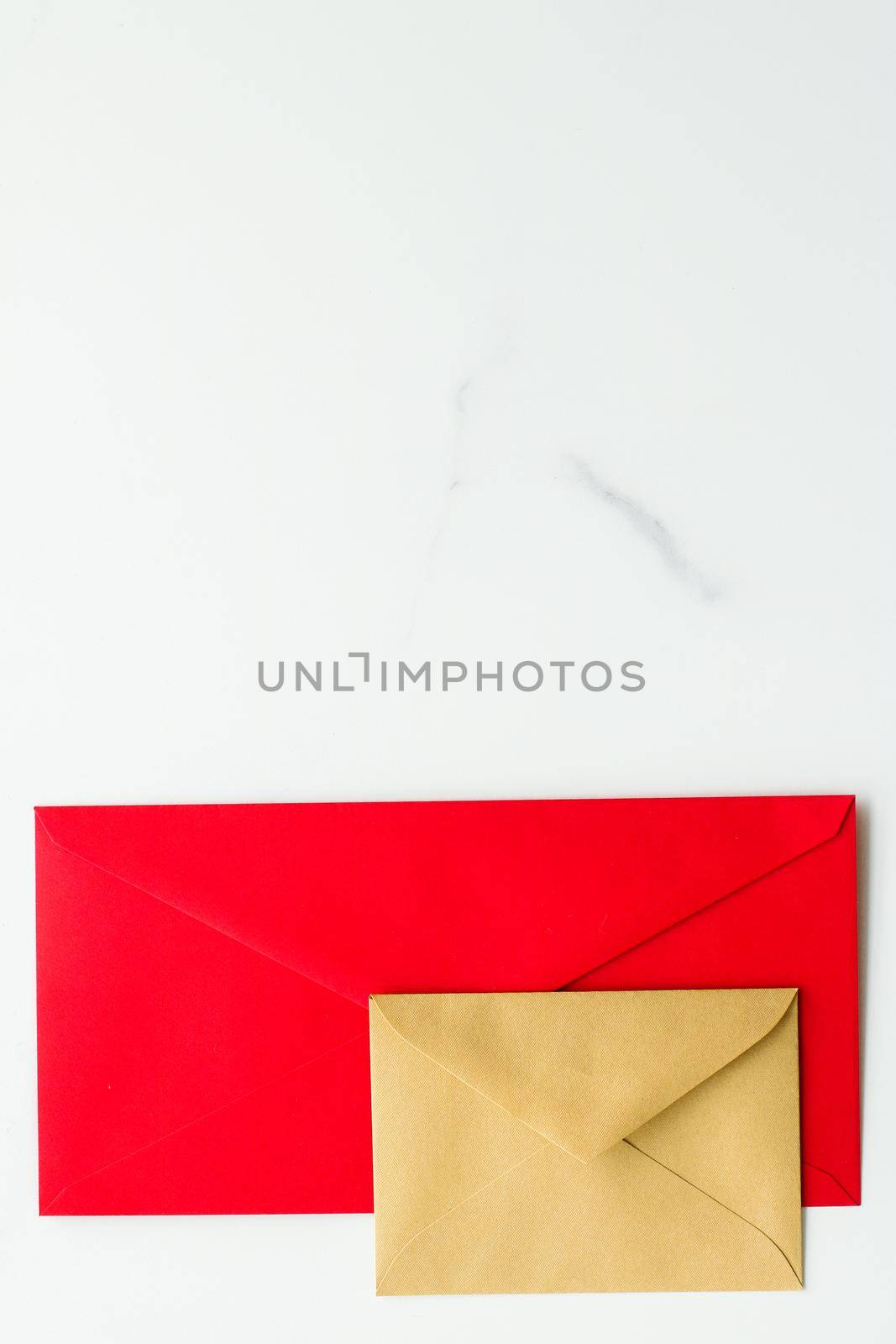 Communication, newsletter and business concept - Envelopes on marble background, message