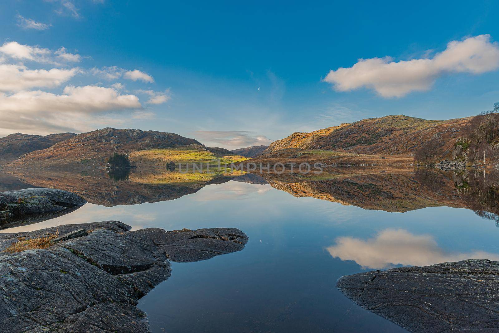 Reflection on the water, no wind makes a perfect mirror on water