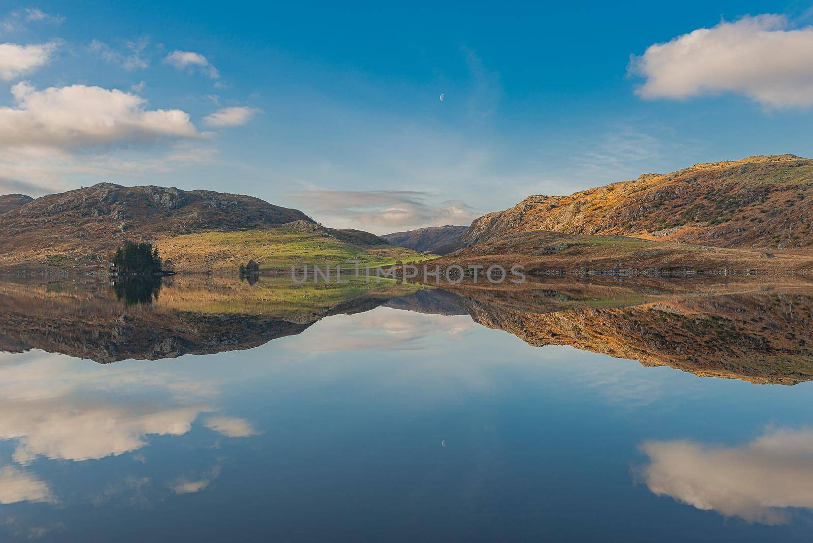 Reflection on the water, no wind makes a perfect mirror on water