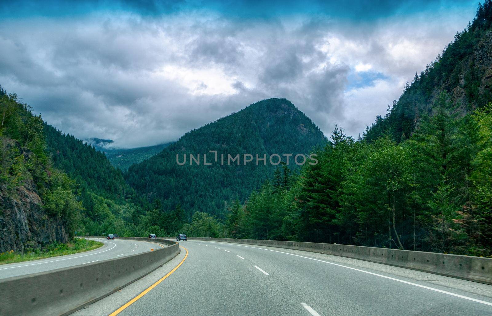 Turn of highway one in mountains of British Columbia