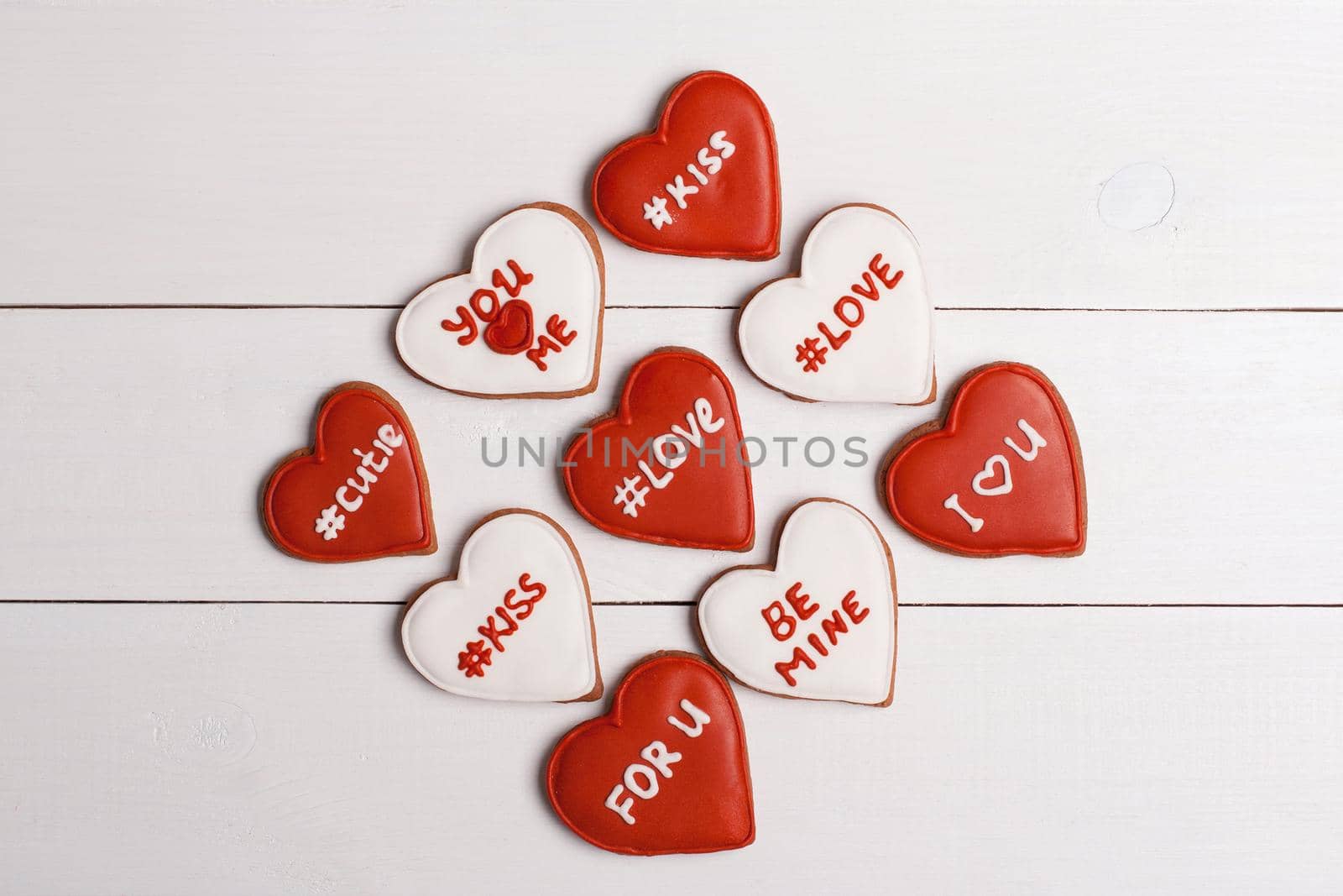 Red and White Heart on the table. Valentine's Day